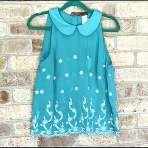 Teal Silk Collar Blouse
